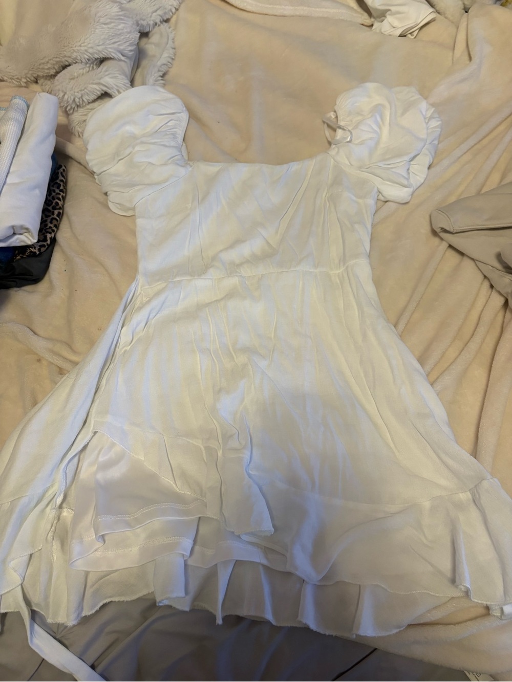 Target White Puff-Sleeve Tiered Mini Dress - Picture 1 of 1